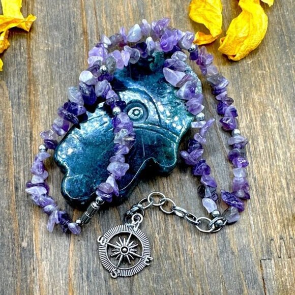 Amethyst Beaded Necklace with Compass Pendant - Picture 2 of 2